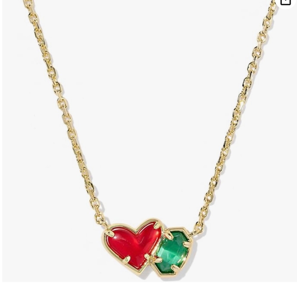 Kendra Scott Ari Heart Emilie Pendant In Red Illusion and Emerald Cats Eye - Picture 1 of 4